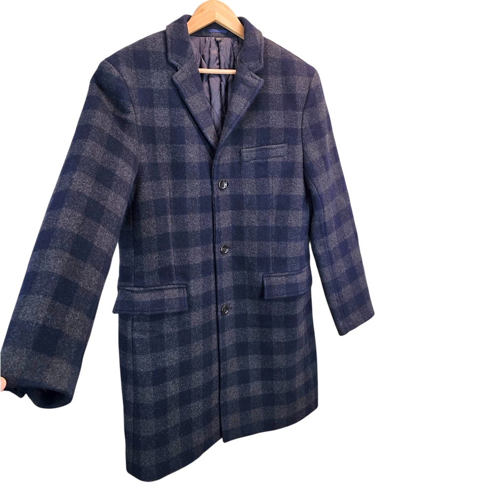 J.Crew Ludlow Plaid Wool Topcoat Navy Gray Check Wool Blend Classic 40R - Picture 6 of 12